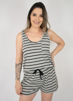 Piante Pijamas - Pijama Feminino Regata Listrado Preto - PIANTE PIJAMAS