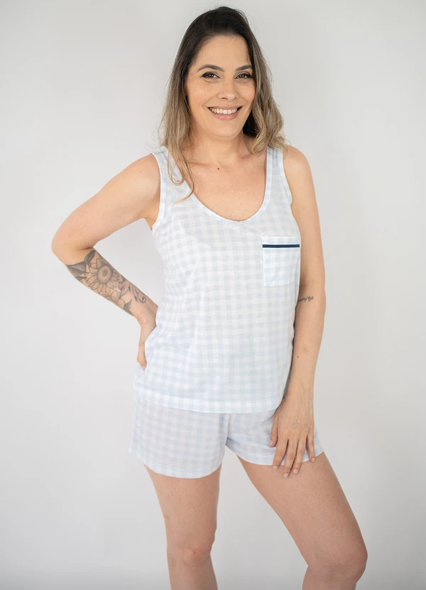 Piante Pijamas - Pijama Feminino Regata Poliviscose Xadrez Azul 4