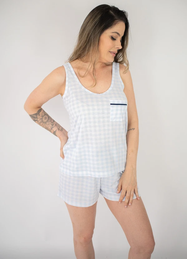 Piante Pijamas - Pijama Feminino Regata Poliviscose Xadrez Azul 6