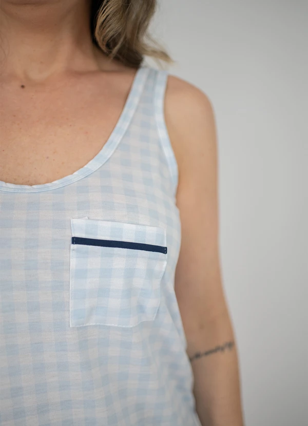 Piante Pijamas - Pijama Feminino Regata Poliviscose Xadrez Azul 7