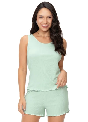 Zee Rucci - Pijama Feminino Regata Shorts Curto Alça Verde - ZEE RUCCI