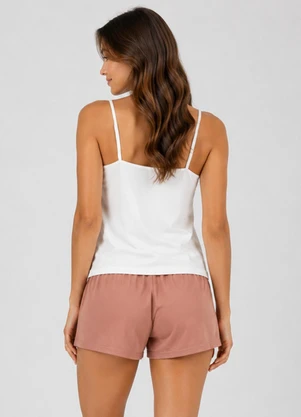 Infinita Cor - Pijama Feminino Short e Blusa de Alça Marrom - INFINITA COR