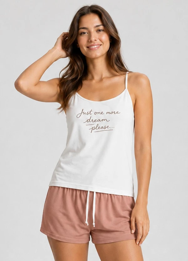 Infinita Cor - Pijama Feminino Short e Blusa de Alça Marrom
