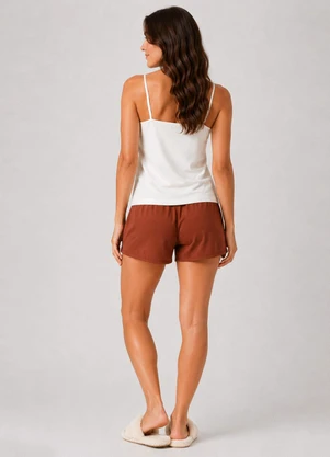 Infinita Cor - Pijama Feminino Short e Blusa de Alça Marrom - INFINITA COR
