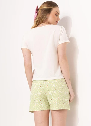 Alma Dolce - Pijama Floral Verde em Malha de Poliéster - ALMA DOLCE