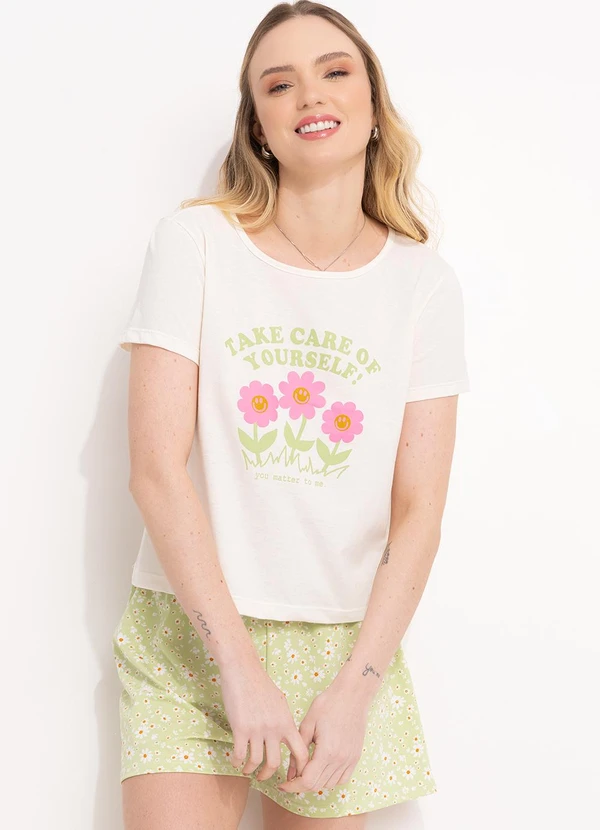 Alma Dolce - Pijama Floral Verde em Malha de Poliéster 5