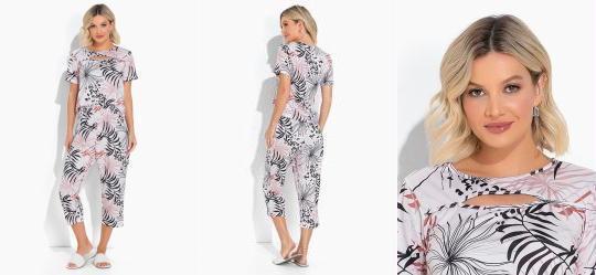 Pijama Folhagem Bege com Recorte Vazado