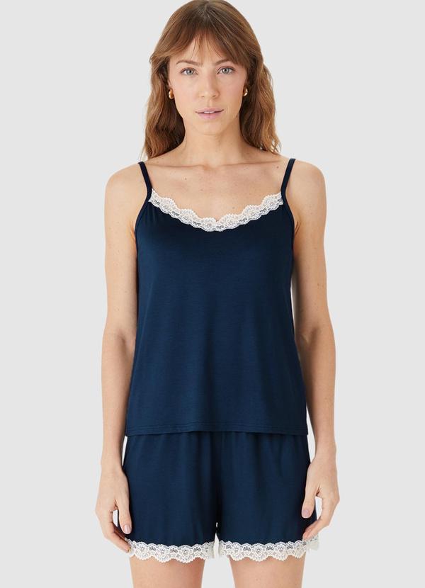 Malwee - Pijama Justo com Renda Azul Marinho