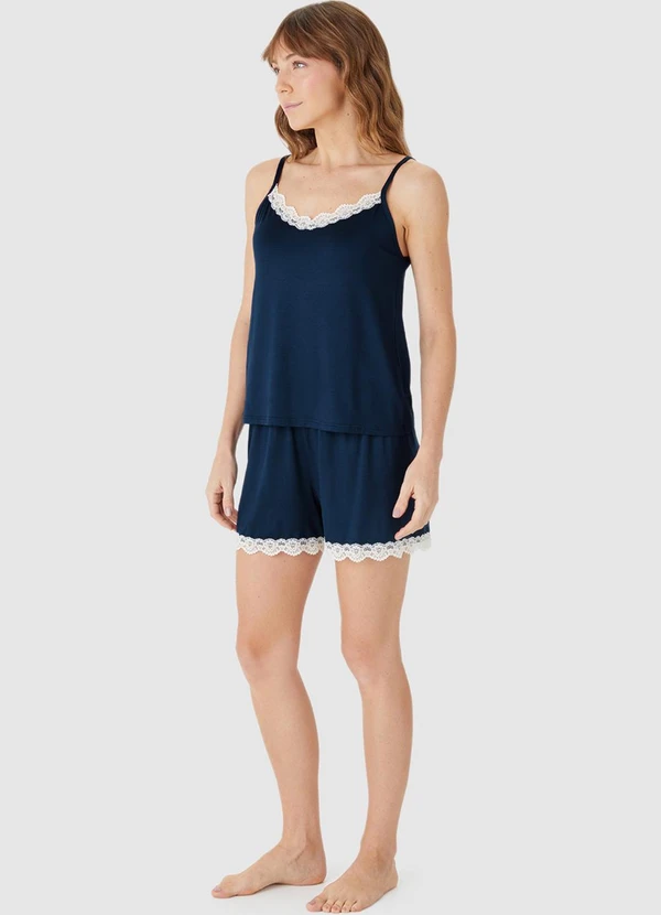 Malwee - Pijama Justo com Renda Azul Marinho 3