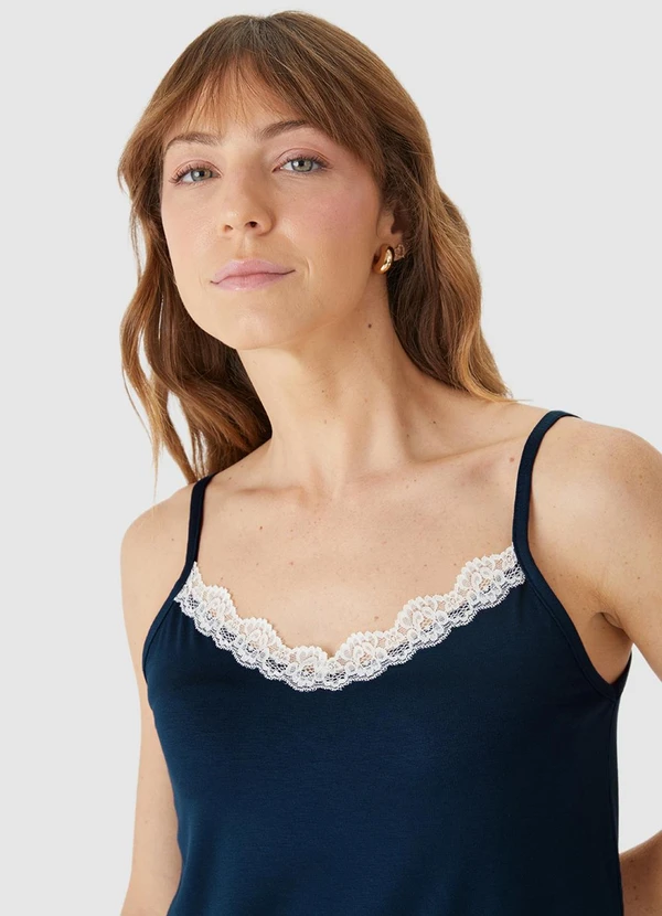 Malwee - Pijama Justo com Renda Azul Marinho 4