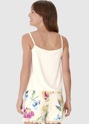 Malwee - Pijama Justo Floral com Renda Off White - MALWEE
