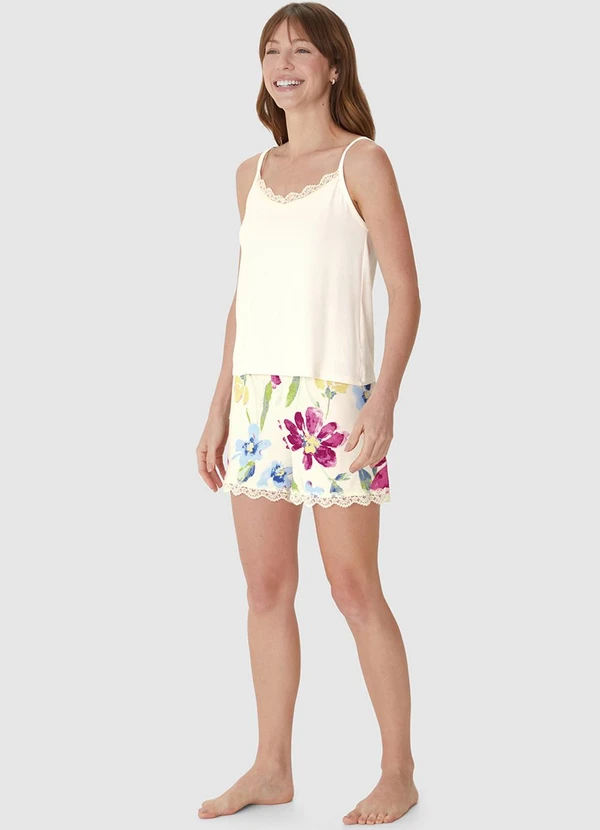Malwee - Pijama Justo Floral com Renda Off White 3