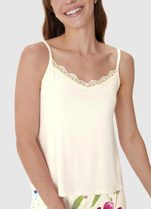 Malwee - Pijama Justo Floral com Renda Off White 4