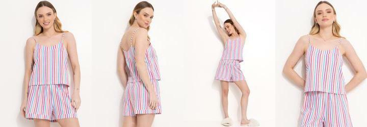 Pijama Listra Color em Malha de Algodo