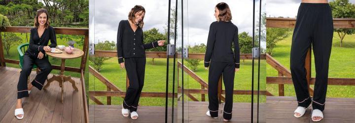 Pijama Longo com Botes Funcionais Preto