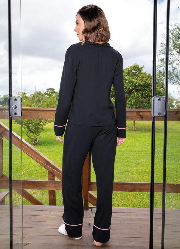 Alma Dolce - Pijama Longo com Botões Funcionais Preto 3