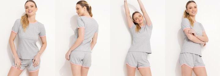 Pijama Malha Canelada Cinza