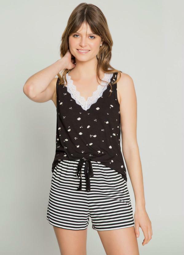 Lunender - Pijama Malha Viscose com Elastano Preto