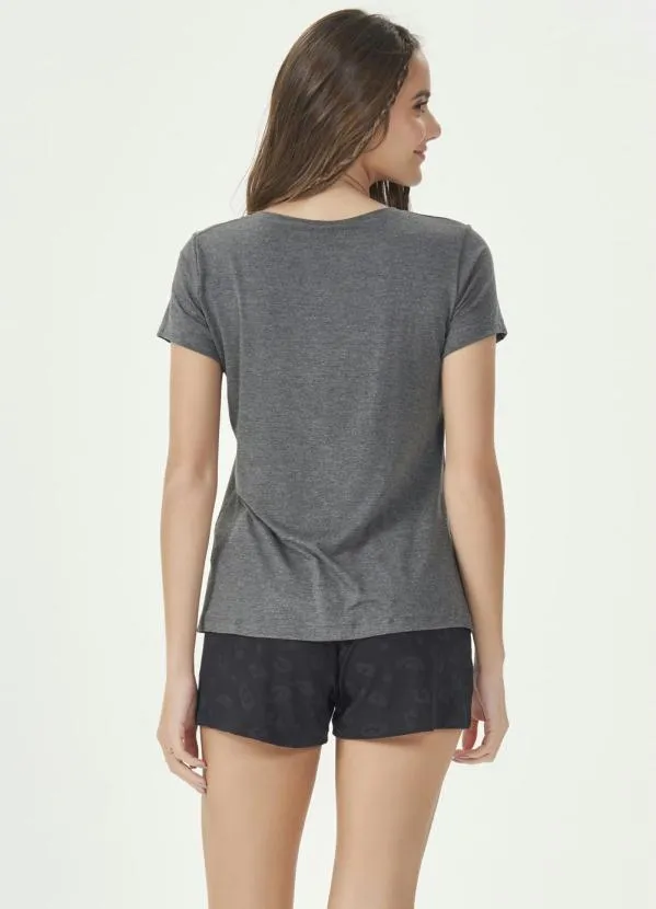 Espaço Pijama - Pijama Manga Curta com Abertura Mescla e Preto 2