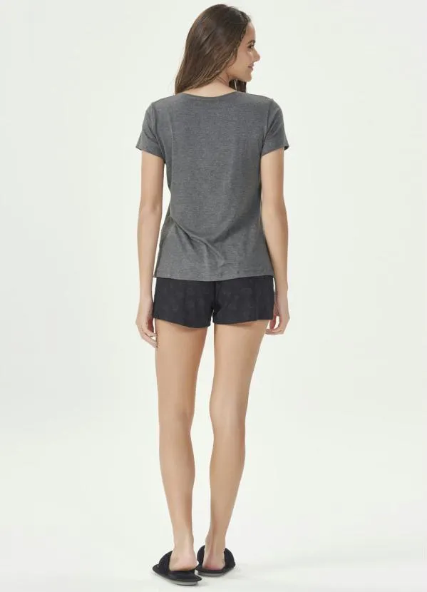 Espaço Pijama - Pijama Manga Curta com Abertura Mescla e Preto 4