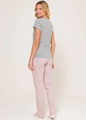 Espaço Pijama - Pijama Manga Curta com Calça Mescla e Rosa - ESPAÇO PIJAMA