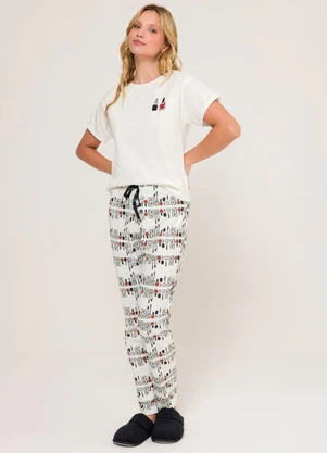 Espaço Pijama - Pijama Manga Curta com Calça Off White - ESPAÇO PIJAMA