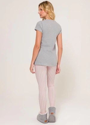Espaço Pijama - Pijama Manga Curta com Legging Mescla e Rosa - ESPAÇO PIJAMA
