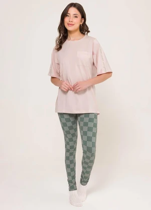 Espaço Pijama - Pijama Manga Curta com Legging Rosa e Verde - ESPAÇO PIJAMA