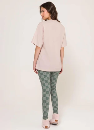 Espaço Pijama - Pijama Manga Curta com Legging Rosa e Verde - ESPAÇO PIJAMA