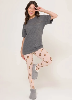 Espaço Pijama - Pijama Manga Longa de Ribana Cinza - ESPAÇO PIJAMA