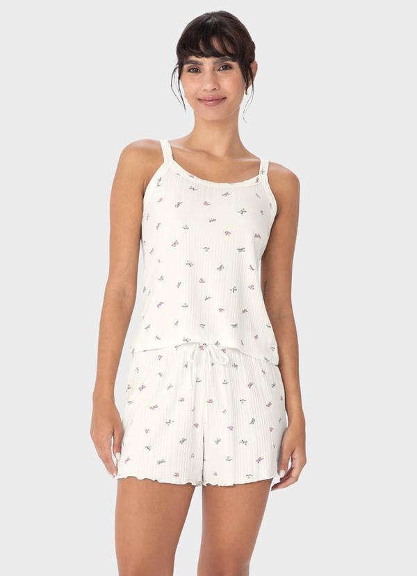 Malwee - Pijama Off White Canelado Borboletas