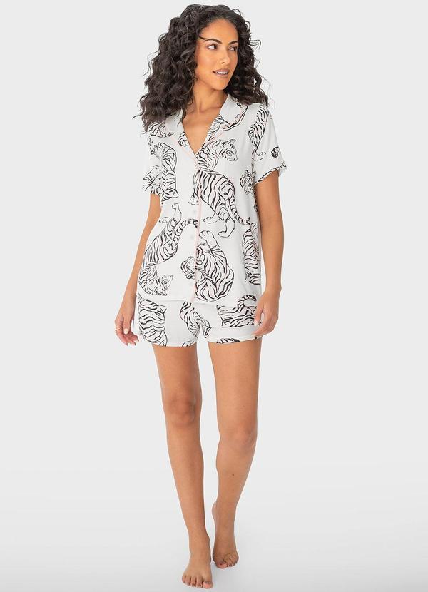 Malwee - Pijama Off White Curta Tigres