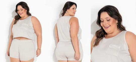 Pijama Plus Size Bege com Bolso