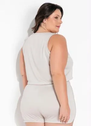Marguerite - Pijama Plus Size Bege com Bolso - MARGUERITE