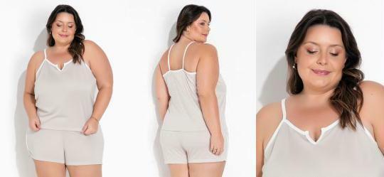 Pijama Plus Size Bege Curto