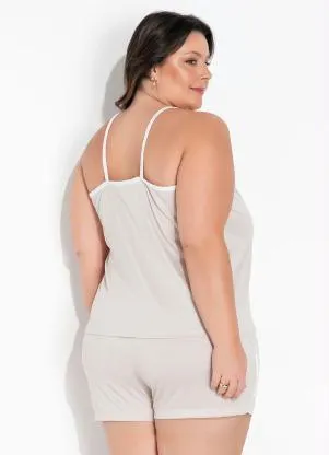 Marguerite - Pijama Plus Size Bege Curto - MARGUERITE