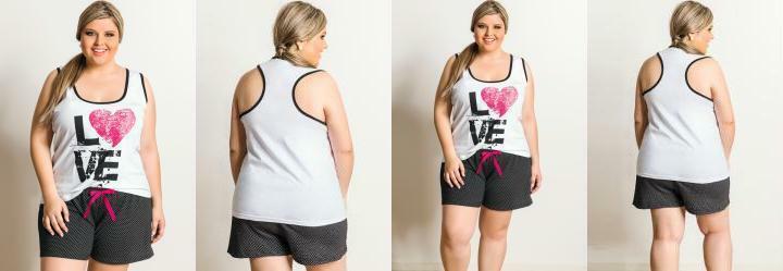 Pijama Plus Size Branco Estampa Po