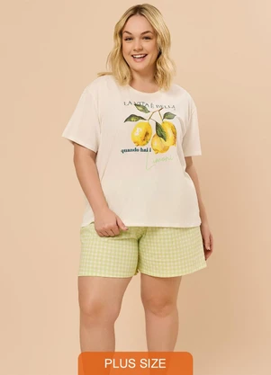 Rovitex - Pijama Plus Size Manga Curta Evanilda Bege - ROVITEX