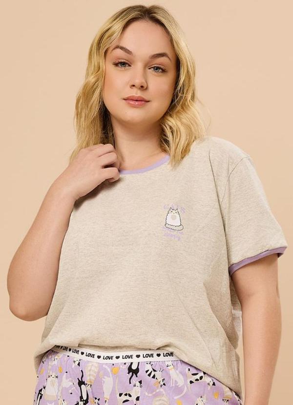 Rovitex - Pijama Plus Size Manga Curta Evanilda Cinza 2