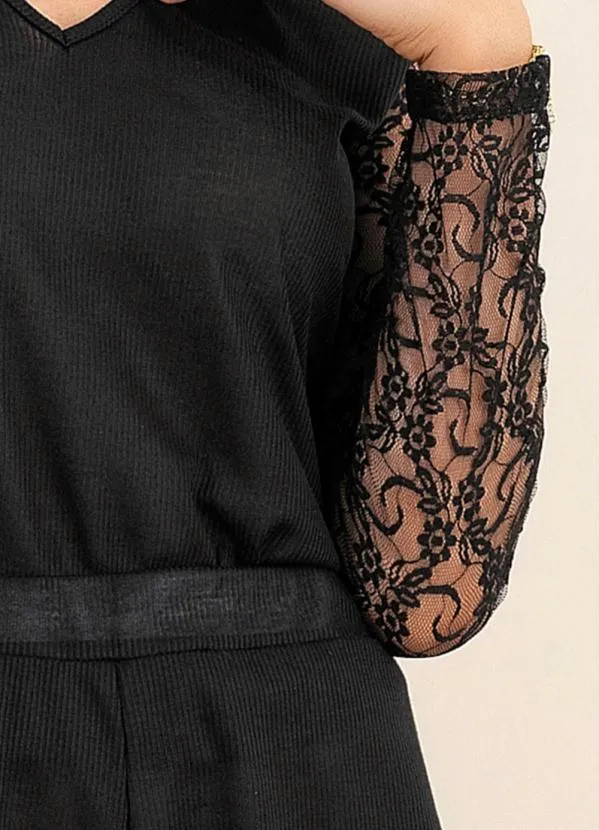 Alma Dolce - Pijama Preto em Canelado 5