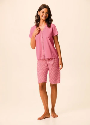 Malwee - Pijama Quadriculado em Malha Rosa - MALWEE