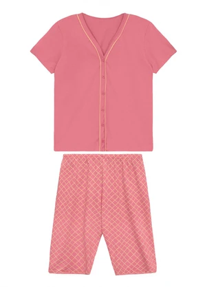 Malwee - Pijama Quadriculado em Malha Rosa - MALWEE
