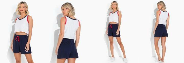 Pijama Regata Azul Marinho e Branco