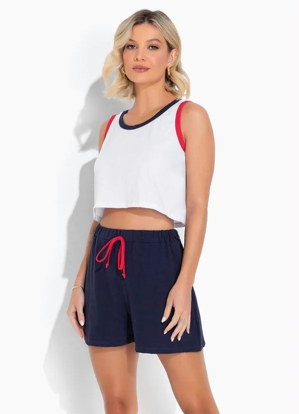 Alma Dolce - Pijama Regata Azul Marinho e Branco