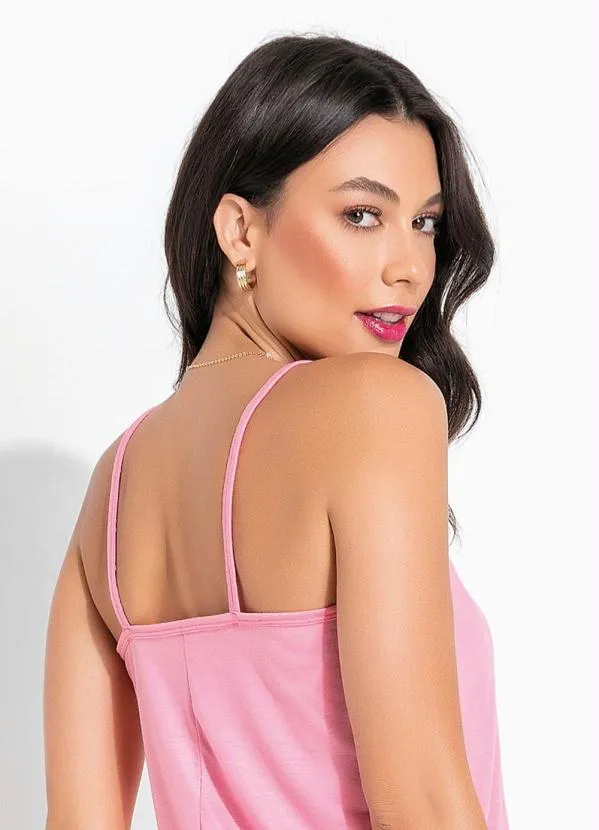 Alma Dolce - Pijama Rosa de Alça com Babadinho 4