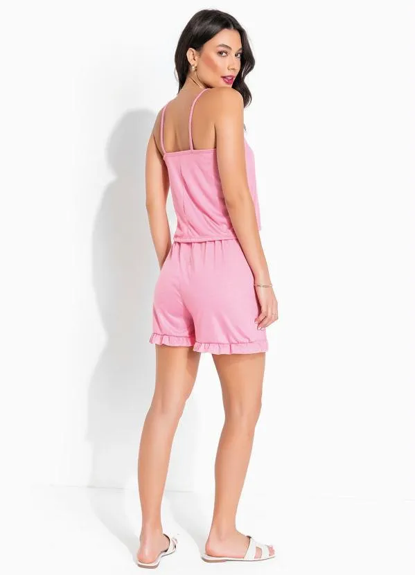 Alma Dolce - Pijama Rosa de Alça com Babadinho 6