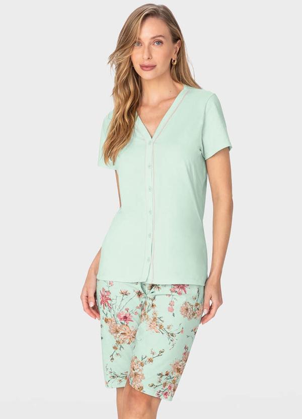 Malwee - Pijama Verde Menta Floral em Malha