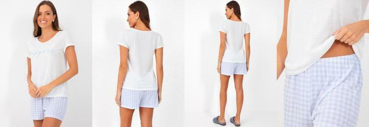 Pijama Vichy Azul Claro em Poliviscose