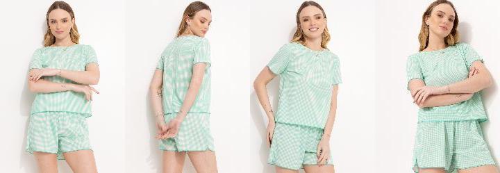 Pijama Xadrez Verde em Malha