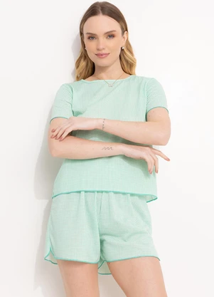 Alma Dolce - Pijama Xadrez Verde em Malha - ALMA DOLCE